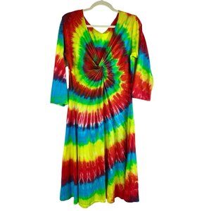 Dharma Trading Co Women’s Tie Dye Dress Large Rainbow 90s Y2K Hippie Boho